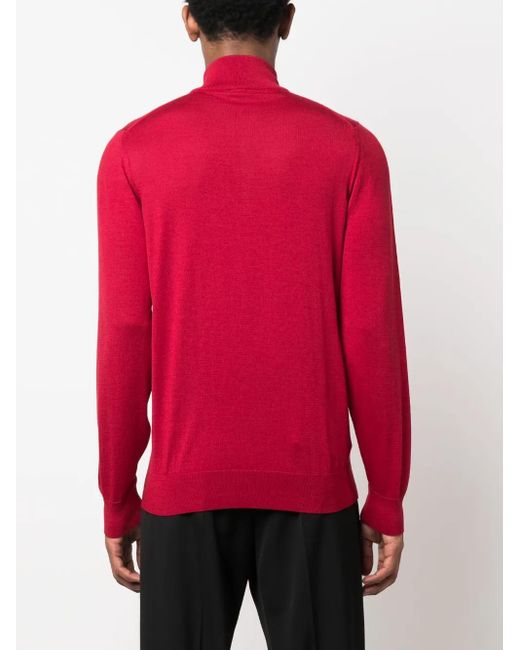Pal Zileri Red High-Neck Virgin Wool-Silk Sweatshirt for men