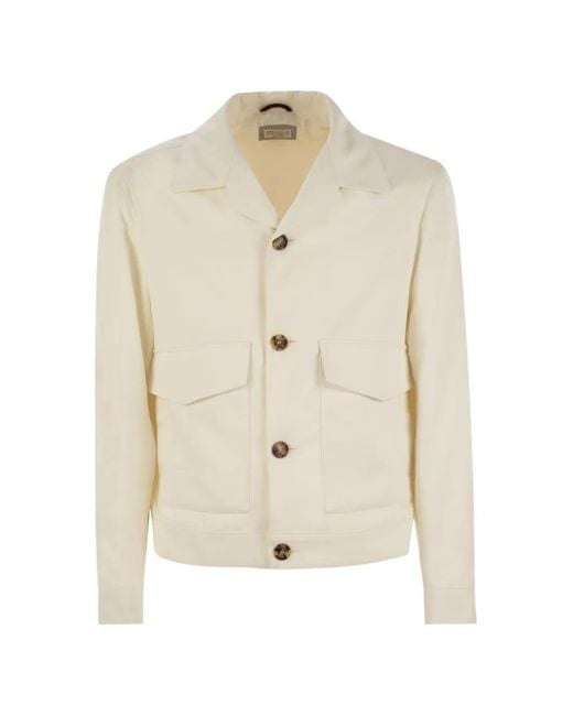 Brunello Cucinelli White Buttoned Silk Jacket for men