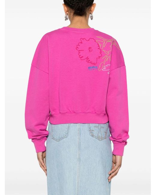 KENZO Pink Drawn Flowers Cotton Sweatshirt