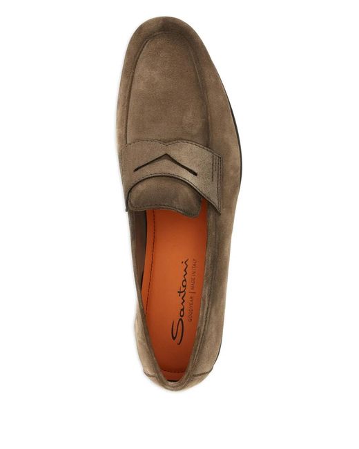 Santoni Brown Carlos Penny-Front Loafers for men