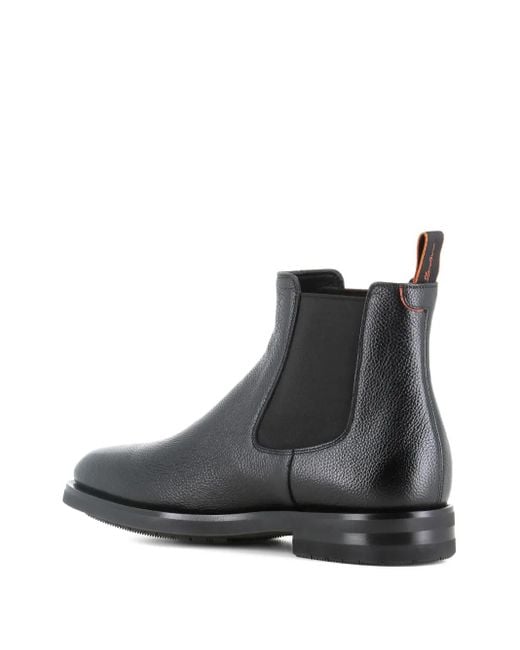 Santoni Black Elastic-Panel Leather Boots for men