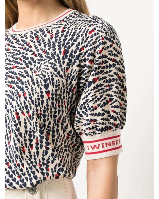 Twinset White Heart-Print Logo-Detail T-Shirt