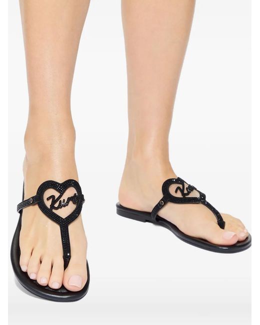 Kurt Geiger Black Heart Embellished T-Bar Flat Sandals