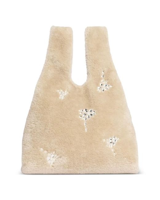 Simone Rocha Natural Embellished Faux-Fur Tote Bag