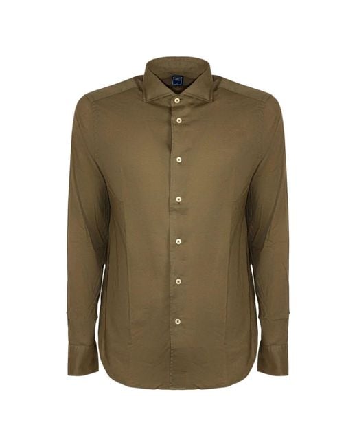 Fedeli Green Buttoned Long-Sleeve Shirt for men
