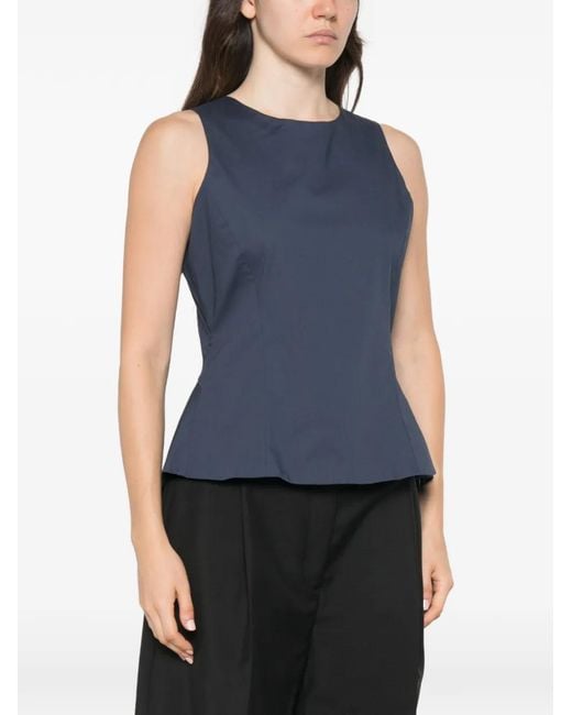 MOUTAKI Blue Bow-Detail Peplum Blouse