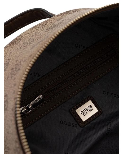 Guess Brown Monogram Zip Backpack