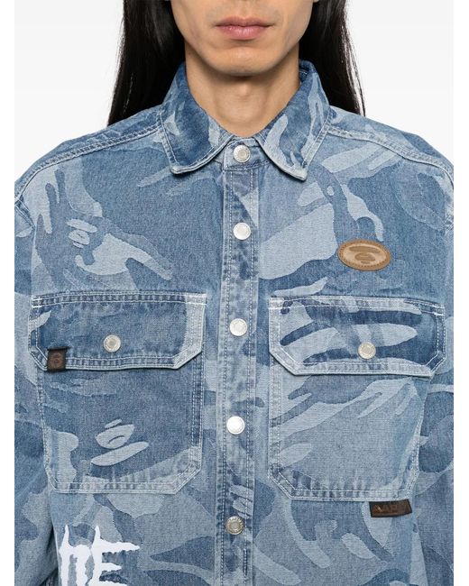 Aape By A Bathing Ape Blue Indigo Camouflage Print Cotton Utility Shirt for men