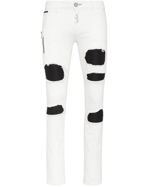 Philipp Plein Gerafelde Slim-fit Jeans in het White voor heren
