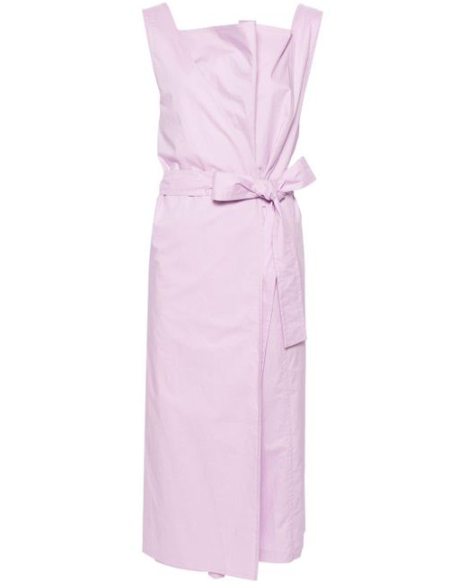 Plan C Pink Wrap-design Cotton Midi Dress