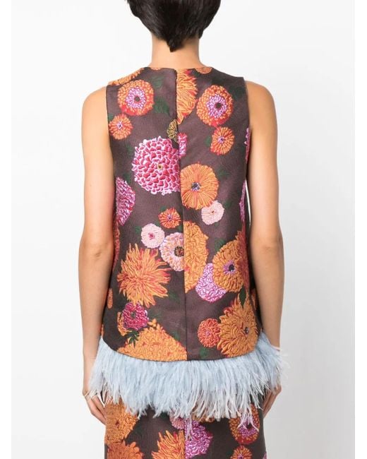 LaDoubleJ Red La Scala Feather-Trim Top