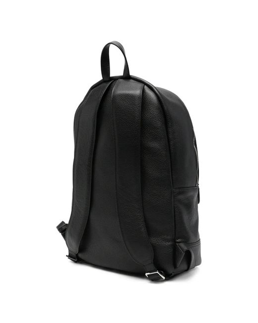 Santoni Black Leather Backpack for men