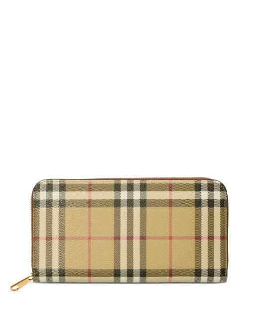 Burberry Natural Checkered Zip-Up Wallet