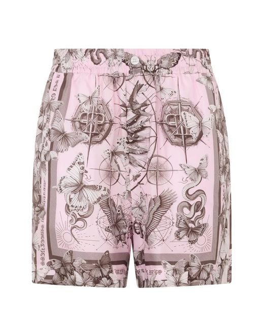 Philipp Plein Pink Butterfly-Print Shorts