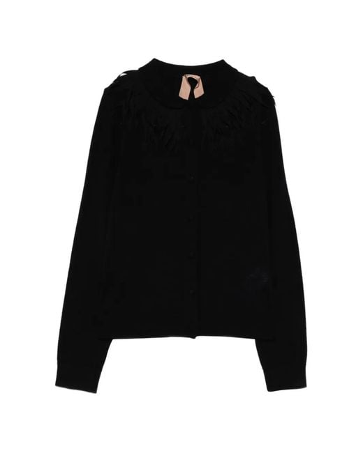 N°21 Black Brooch-Detail Round-Neck Cardigan