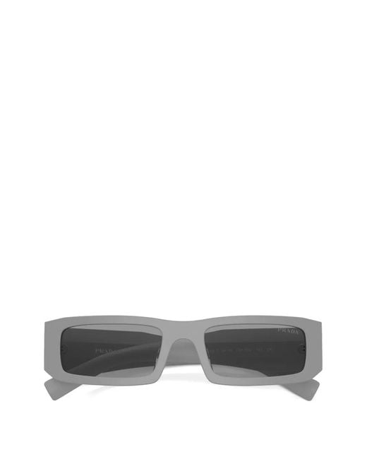 Prada Gray Triangle-Logo Rectangle Sunglasses for men