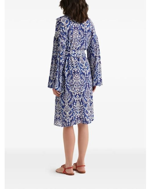 Maliparmi Blue Ikat-Print Bead-Embellished Dress