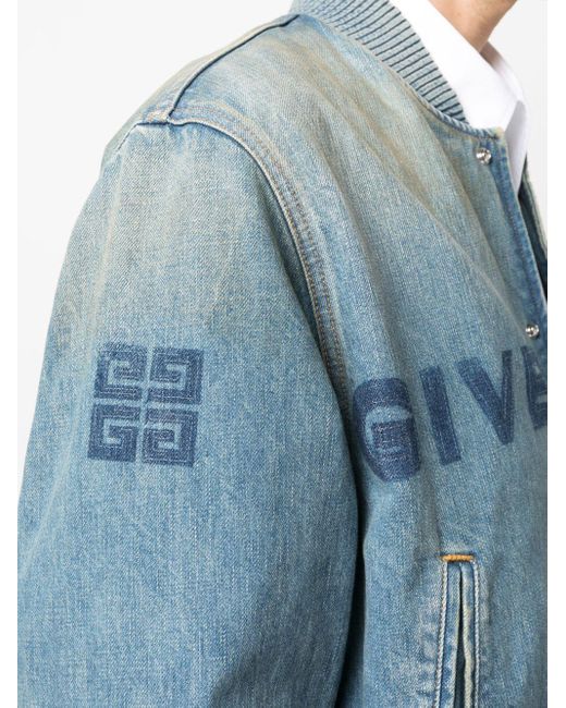 Givenchy Blue Logo-print Denim Bomber Jacket - Men's - Cotton/cupro for men