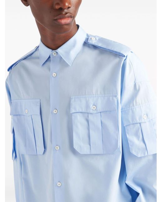Prada Katoenen Overhemd Met Gespreide Kraag in het Blue voor heren