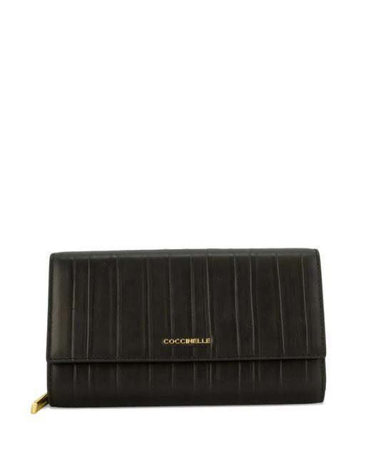 Coccinelle Black Plissé-Effect Foldover Wallet