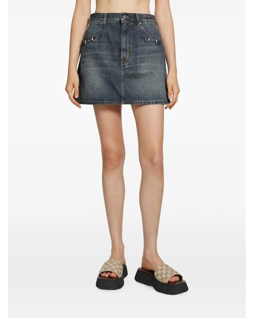 Gucci Horsebit Denim Rok in het Blue