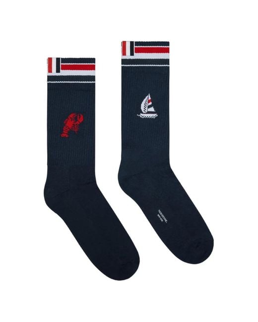 Thom Browne Blue Stripe-Detail Socks for men
