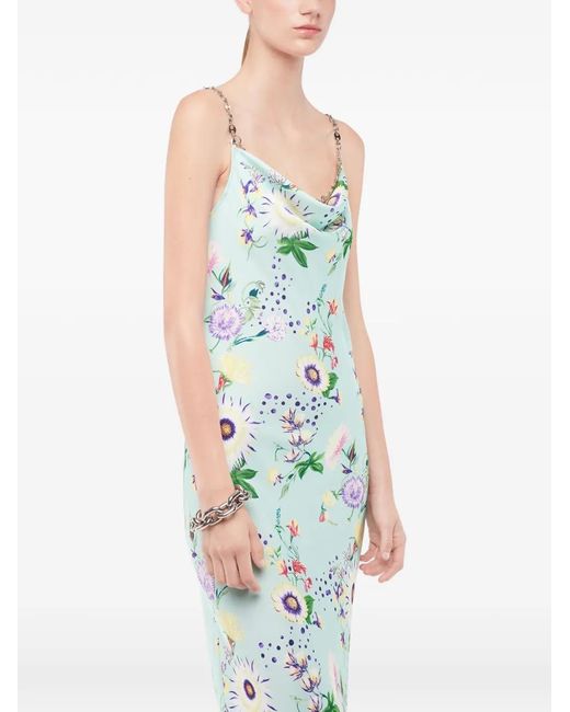 Rabanne Green Floral-Print Chain-Detail Maxi Dress