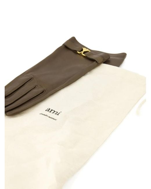AMI Green Ami De Coeur Leather Gloves