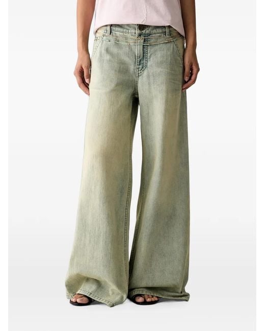 Miss Sixty Green Beaded-Chain Flared Jeans