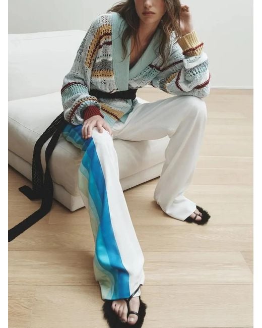 Hellessy Blue Dax Belted Stripe-Knit Cardigan