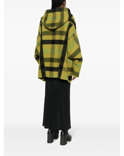 Rick Owens Green Checked Hooded Wool Jacket