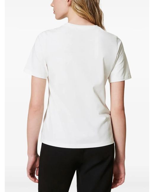 Twinset White Glitter Graphic Jersey T-Shirt