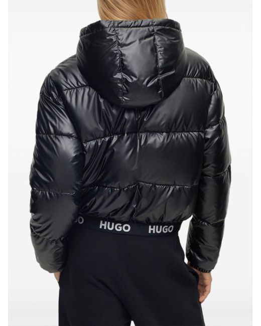 HUGO Black Logo-waistband Puffer Jacket