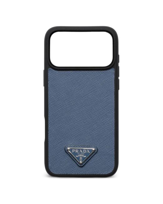 Prada Blue Saffiano Leather Case For Iphone 17 Pro Max for men