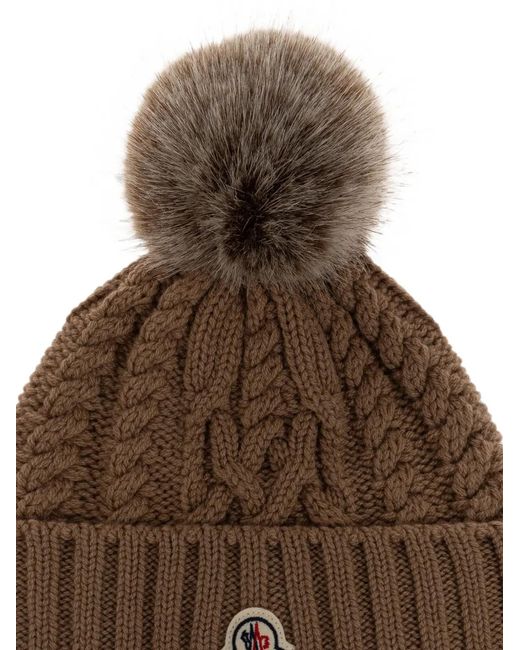 Moncler Brown Logo-Patch Beanie Hat