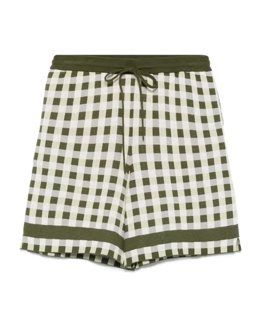 House Of Sunny Green Gingha-Check Drawstring Shorts