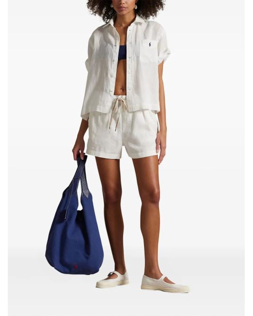 Polo Ralph Lauren White Drawstring Linen Shorts
