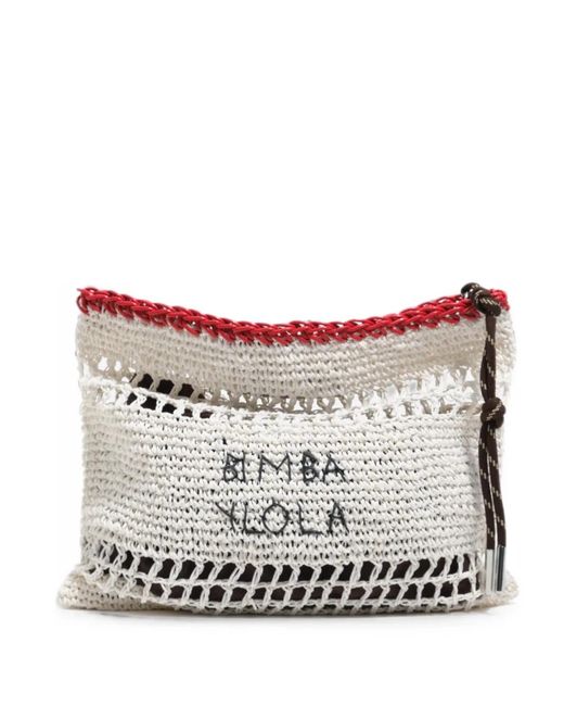 Bimba Y Lola Gray Medium Raffia-Effect Handbag