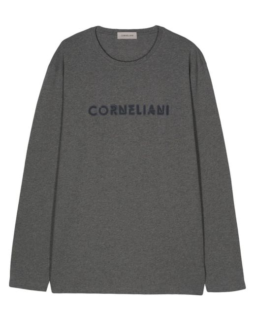 Corneliani Gray Embossed-logo Mélange T-shirt for men
