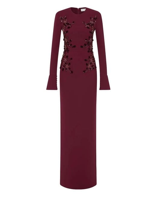 Rebecca Vallance Purple Lulee Embellished Long-Sleeve Maxi Dress