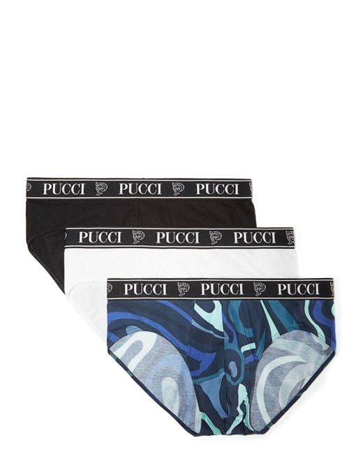 Emilio Pucci Set aus drei Slips mit Logo-Bund in Black für Herren