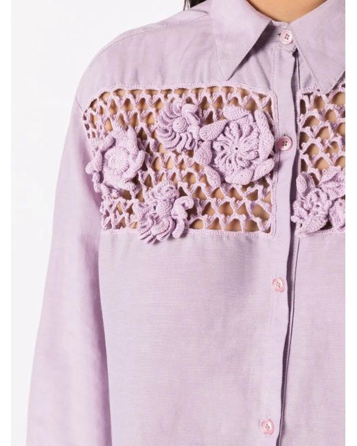 Amir Slama Purple Floral-Lace Detail Oversize Shirt