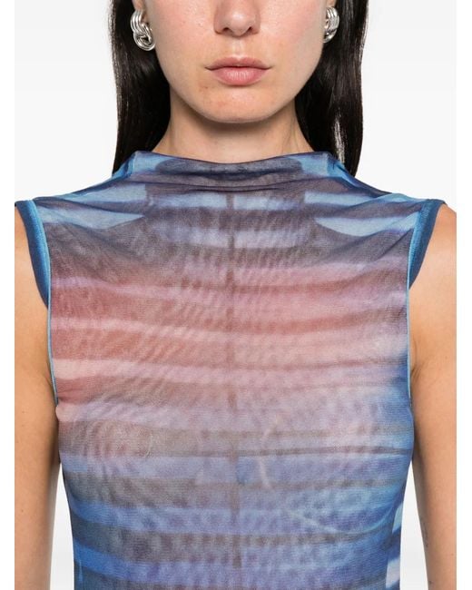 Jean Paul Gaultier Blue Striped Sleeveless Dress