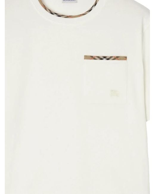 Burberry White Check-Trim Pocket T-Shirt for men