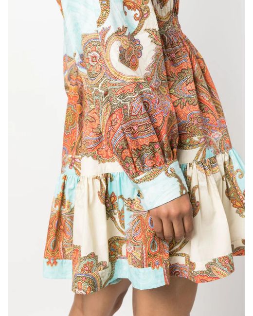Forte Blue Paisley-Print Long-Sleeve Cotton Dress