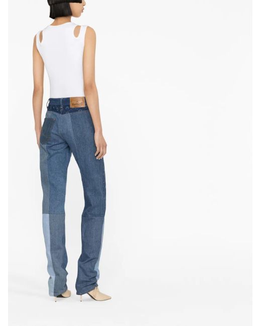MARINE SERRE Blue Straight-Leg Patchwork Jeans