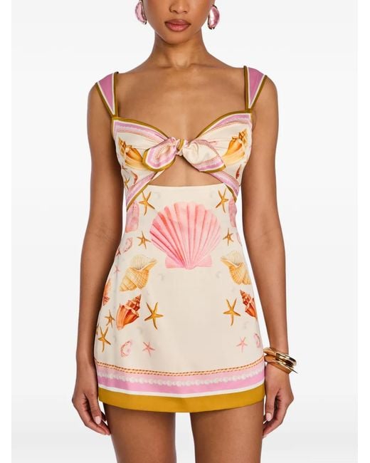 retroféte Pink Margarie Shell-Print Silk Dress