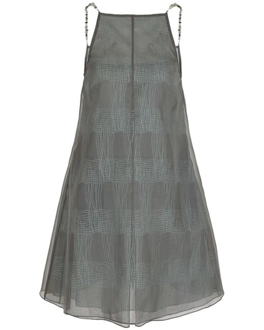 Emporio Armani Gray Striped Sheer-Overlay Minidress