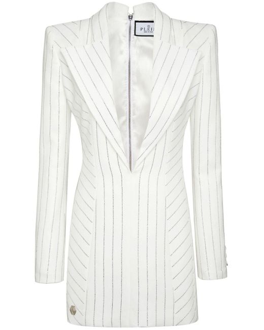 Philipp Plein White Crystal-embellished Long-sleeved Minidress