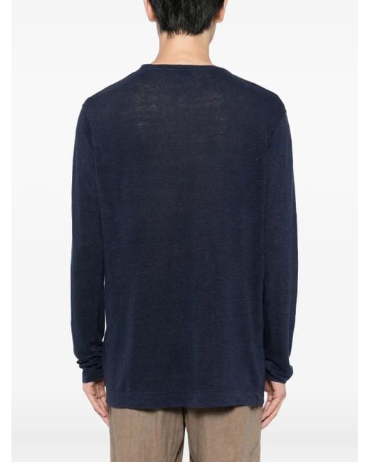 Camiseta de lino con cuello henley Gusari de hombre de color Blue